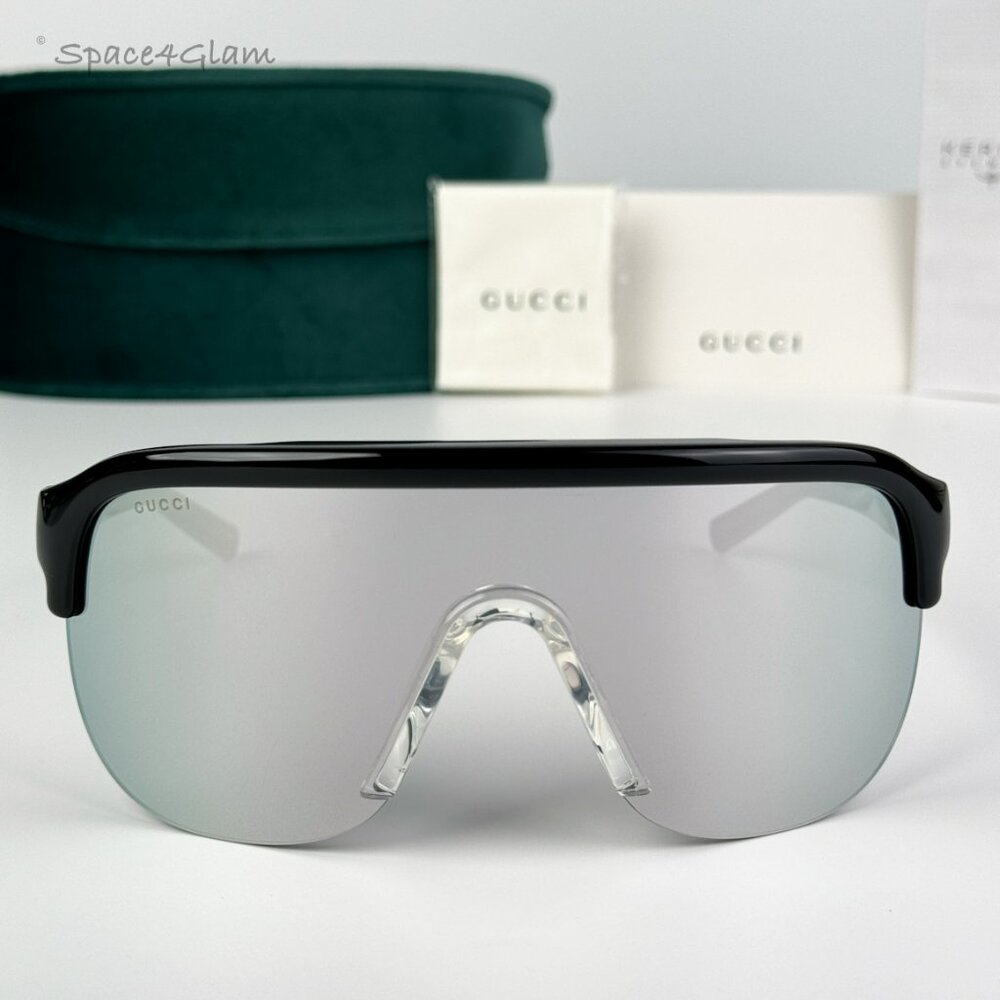 Gucci Men Sunglasses Black Grey Silver Mirrored Mask GG1645S 003 BRAND NEW